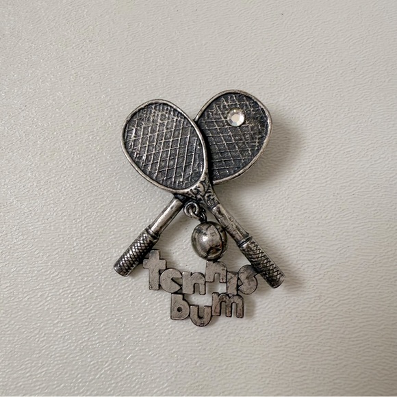 Accessories - Vintage Tennis Racket Brooch Tennis Bum Rhinestone Tennis Ball Pin